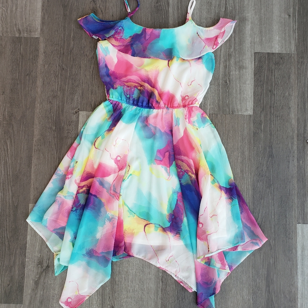 Children's Place Mommy, & Me Watercolor Matching Cold Shoulder Hanky Hem Dress